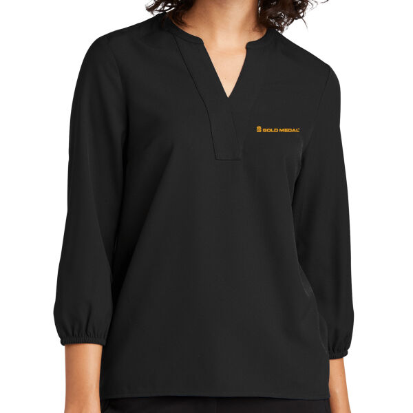 Gold Medal Embroidered - Women's Stretch Crepe 3/4 Sleeve Blouse Thumbnail