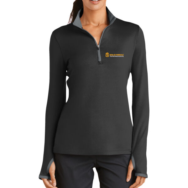 Gold Medal Tagline Embroidered - Ladies Dri FIT Stretch 1/2 Zip Cover Up Thumbnail
