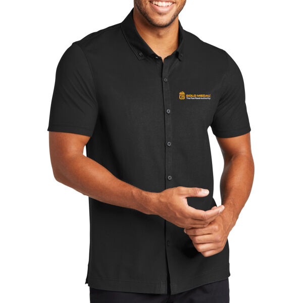 Gold Medal Tagline Embroidered - Stretch Pique Full Button Polo Thumbnail