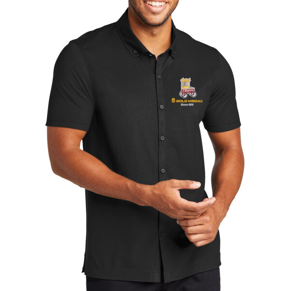Gold Medal Popcorn Cart Embroidered - Stretch Pique Full Button Polo Thumbnail