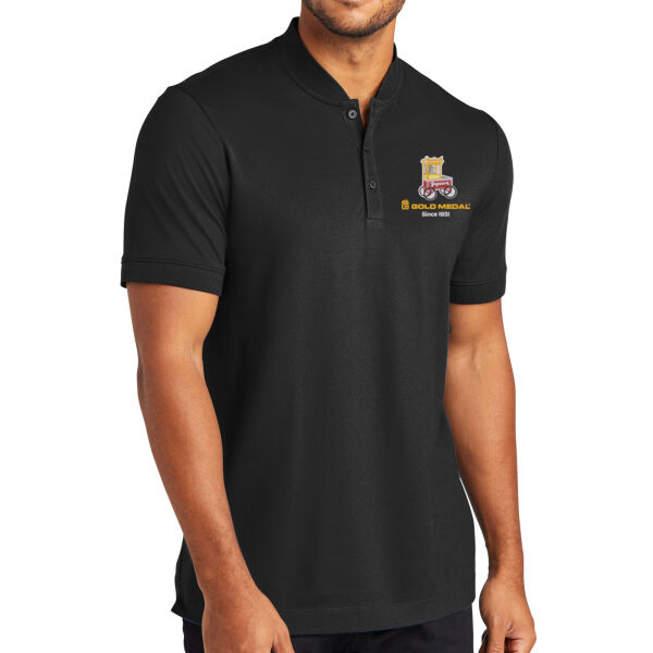 Gold Medal Popcorn Cart Embroidered - Stretch Pique Henley Thumbnail